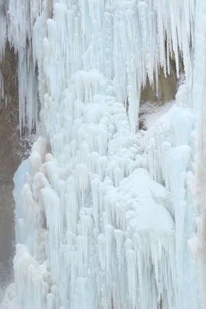 Frozen waterfalls on Plitvice lakes, National park in Croatiaの写真素材