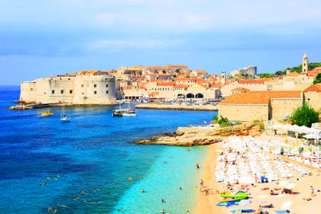 Dubrovnik and sandy beach Banje, Croatiaのeditorial素材