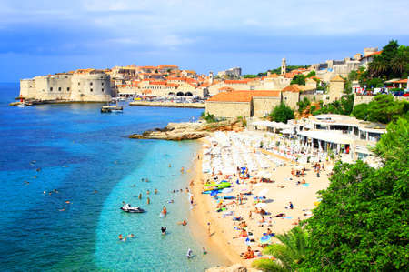 Dubrovnik and sandy beach Banje, Croatiaのeditorial素材