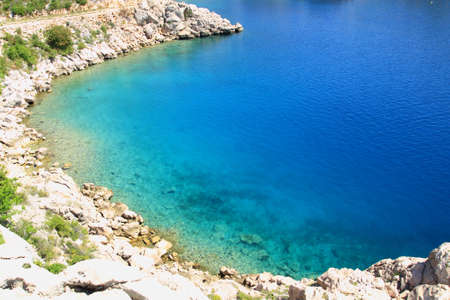 Blue sea and rocky coast near Karlobag in Croatiaの写真素材