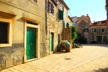 Stari Grad on Island Hvar in Croatia, street view on sunsetの写真素材