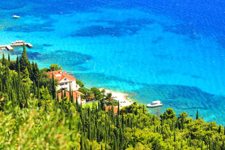 Beautiful coast and blue sea on peninsula Peljesac in Croatiaの写真素材
