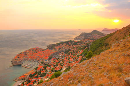 Dubrovnik old town, panoramic view at sunsetの写真素材
