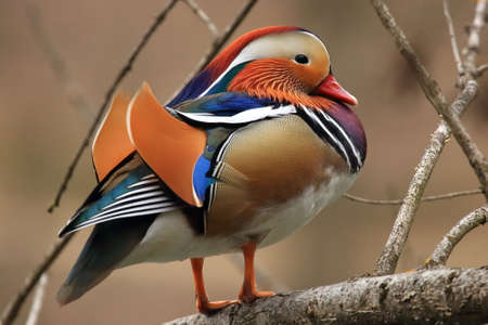 Mandarin duck on branch treeの写真素材