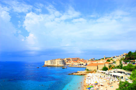 Famous beach Banje with Dubrovnik old town, travel destination in Croatiaのeditorial素材