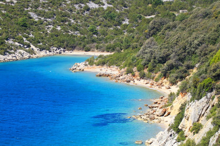 Beautiful blue Adriatic sea on island Rab, Croatiaの写真素材