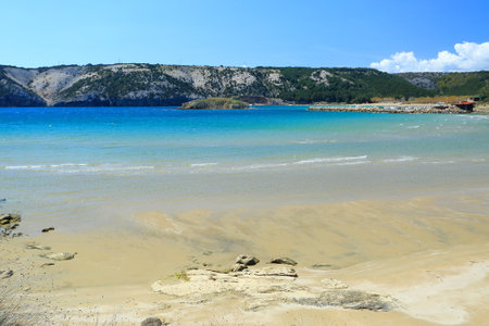 Beautiful sandy beach Livacina on Island Rab, Adriatic sea, Croatiaの写真素材