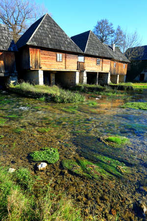 Old wooden water mills on Gacka river, Lika region, Croatiaの写真素材
