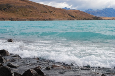 lake tekapo turquoise water New zealandの写真素材