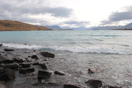 lake tekapo turquoise water New zealandの写真素材