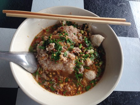 Pork noodle spicy soup ,Thai noodle,Tom yum.