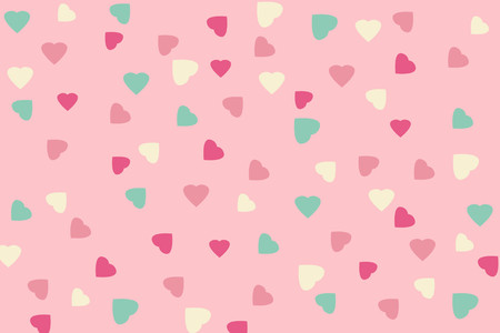 Seamless Pattern of Heartcpink and Green Color Design on Pink Background.