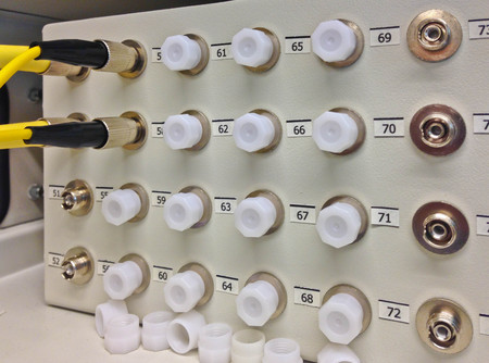 optical fibers plug in cross box with FC pig tailの写真素材