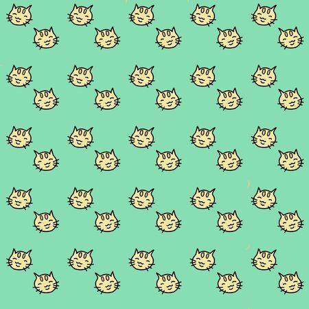 Abstract seamless pattern of cat on green backgroundの写真素材