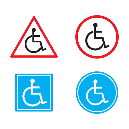 Warning disabled people sign flat symbol vector icon set isolated on white background.illustrationのイラスト素材