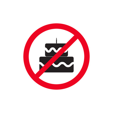 No birthday cake flat icon vector.Red prohibition sign. It is forbidden sweet desert. health concept illustrationのイラスト素材