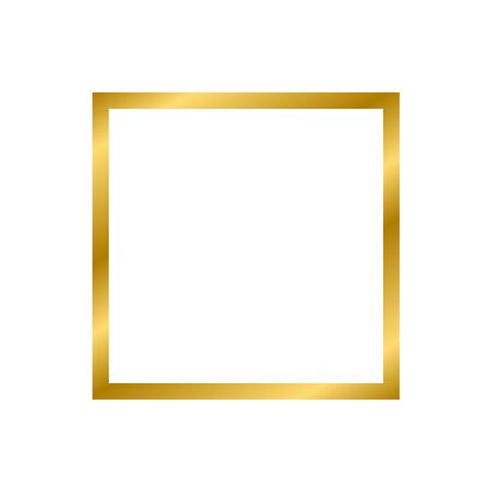 Gold shiny glowing vintage square frame with shadows isolated on white background. Gold realistic square border. Vector illustrationのイラスト素材