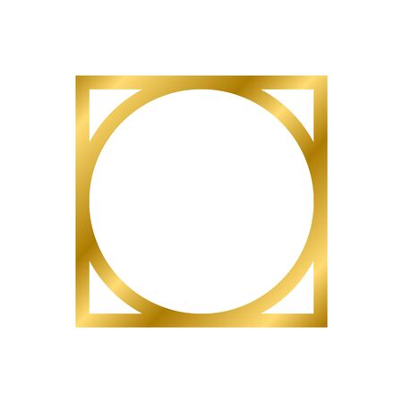 Gold shiny glowing vintage square and circle frame with shadows isolated on white background. Gold realistic square border. Vector illustrationのイラスト素材