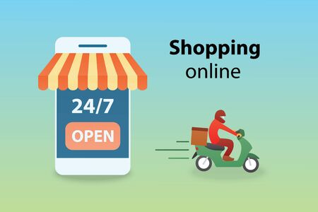 Shopping online on mobile application  or website digital marketing concept vector illustration.のイラスト素材