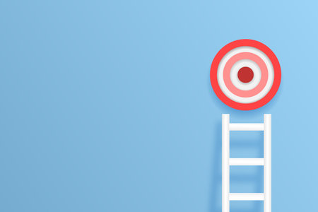Red circular target with ladder on blue background with copy space leadership and success concept. Career growth and the desire to win illustrationの写真素材