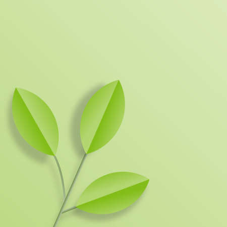 Green leaves frame on green background. Trendy origami paper cut style vector illustrationのイラスト素材