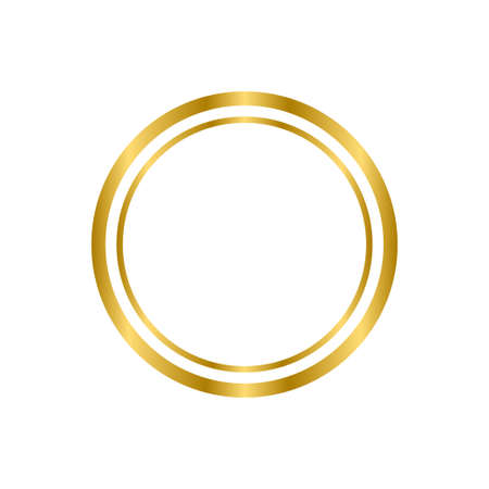 Gold shiny glowing vintage circle frame with shadows isolated on white background. Gold realistic square border. Vector illustrationのイラスト素材