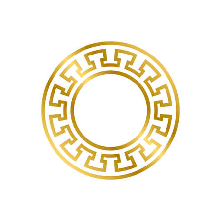 Gold shiny glowing vintage circle frame with shadows isolated on white background. Gold realistic square border. Vector illustrationのイラスト素材