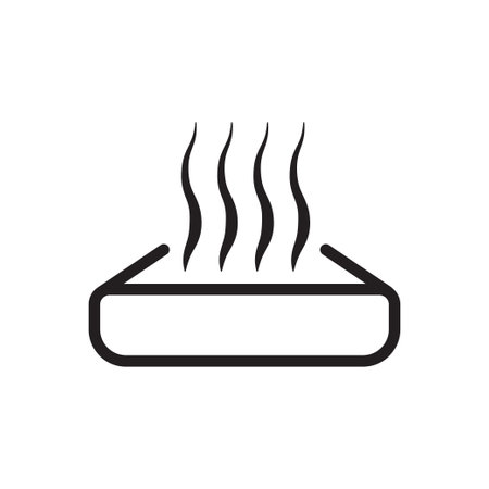 Warm up food icon vector. Preheat in microwave oven sign. Heating symbol with meal container and heat waves for your web site design, logo, app, UI. illustrationのイラスト素材
