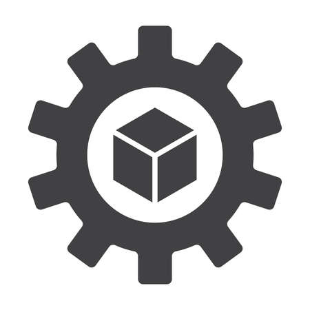 Product development solid icon vector cube and gear for startup logo box package industrial production for graphic design, logo, web site, social media, mobile app, ui illustration.のイラスト素材