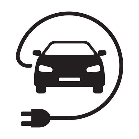 EV electric car with plug icon vector green energy concept for graphic design, logo, web site, social media, mobile app, ui illustration.のイラスト素材