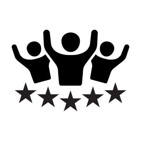 Premium quality customer service icon vector. People group with 5 stars over hand for graphic design, logo, web site, social media, mobile app, ui illustrationのイラスト素材