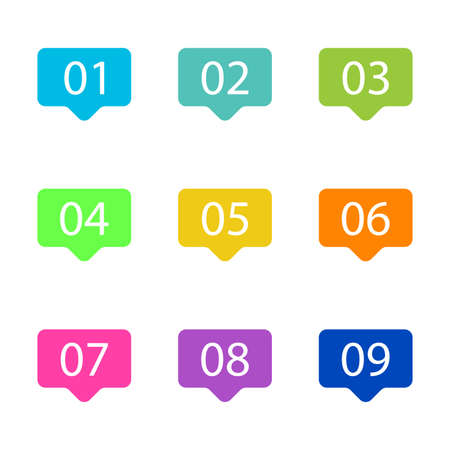 Number Bullet Points Flat square set on white background. Colorful color with numbers from 01 to 09 for your design. vector illustrationのイラスト素材