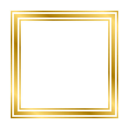 Gold shiny glowing vintage rectangle frame with shadows isolated on white background. Gold realistic square border. Vector illustrationのイラスト素材