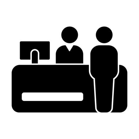 Customer service desk outline icon vector. Reception symbol for graphic design,  website, social media, mobile app, UIのイラスト素材