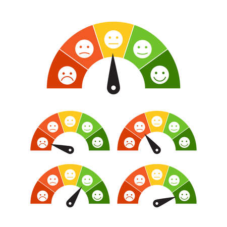 Customer satisfaction meter with five emoticons icon vector for graphic design,   website, social media, mobile app, UI illustrationのイラスト素材