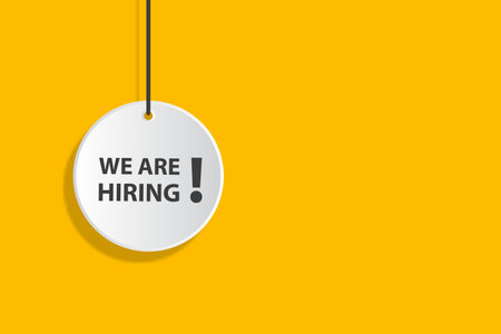 We are hiring hanging signs on yellow background education concept for business, marketing, flyers, banners, presentations and posters. illustrationのイラスト素材