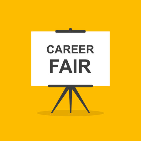 Career fair presentation whiteboard sign on yellow background for business, marketing, flyers, banners, presentations and posters. vector illustrationのイラスト素材
