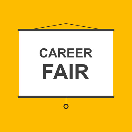 Career fair hanging presentation screen sign on yellow background for business, marketing, flyers, banners, presentations and posters. vector illustrationのイラスト素材
