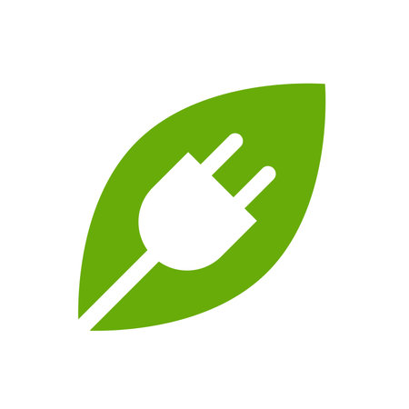 eco green electric plug with leaves icon vector save energy with electric plug ecology concept for graphic design, logo, web site, social media, mobile app, ui illustrationのイラスト素材