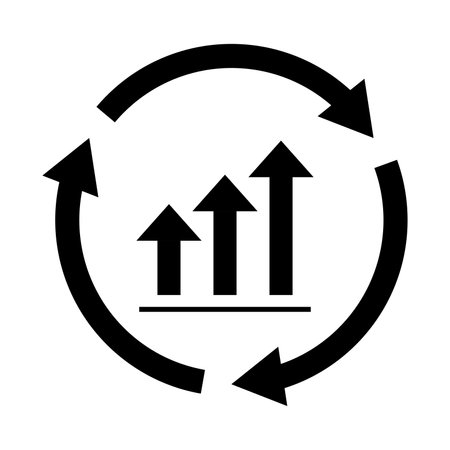 growth chart with circular arrows icon vector continuous improvement concept for graphic design, logo, website, social media, mobile app, UI illustrationのイラスト素材