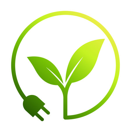 eco green electric plug with leaves icon vector save energy with electric plug ecology concept for graphic design, logo, web site, social media, mobile app, ui illustrationのイラスト素材