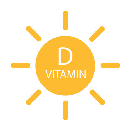 Vitamin D text with sun icon vector beauty, pharmacy, nutrition skin care concept for graphic design, logo, website, social media, mobile app, UI illustrationのイラスト素材