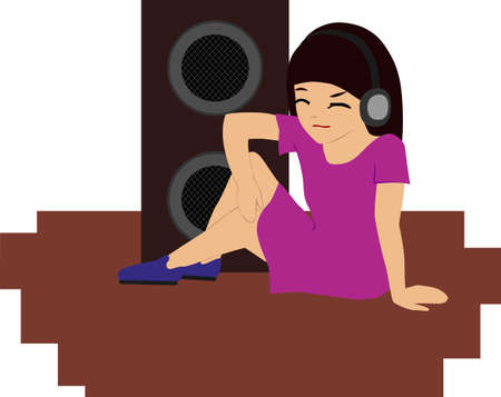 Girl in headphones listening to music.のイラスト素材