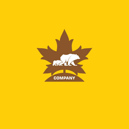 logo Symbol a bear bear with his child with a mountain background in a circleのイラスト素材