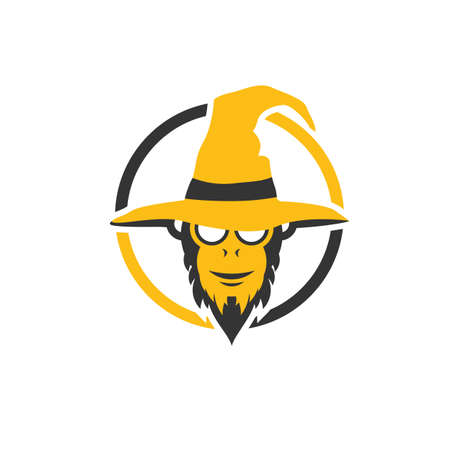 wizard warlock with ape face logo design inspiration, Design element for logo, poster, card, banner, emblem, t shirt. Vector illustrationのイラスト素材