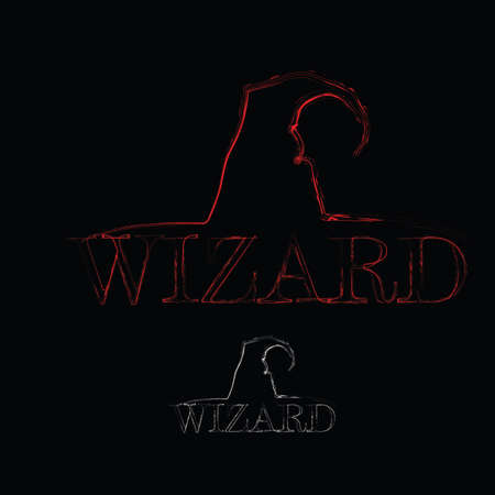 Abstract Logo wizard with hat in red silhouette logotype emblemのイラスト素材
