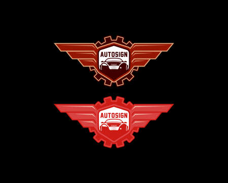 flywheel and fire . Automotive logo design concept illustration in white backgroundのイラスト素材