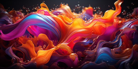 a colorful splash of paint on a black background.in the style of hyper-detailed illustrations. generative AIの素材