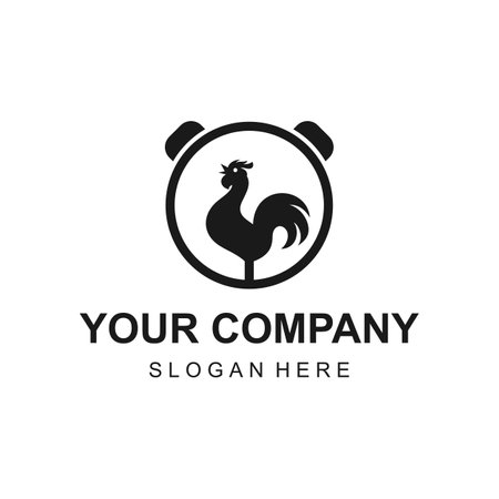 Creative flat rooster and alarm logo design concept vectorのイラスト素材