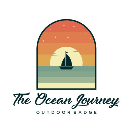 Creative ocean journey badge logo design retro style. Summer sea cruise vector illustrationのイラスト素材